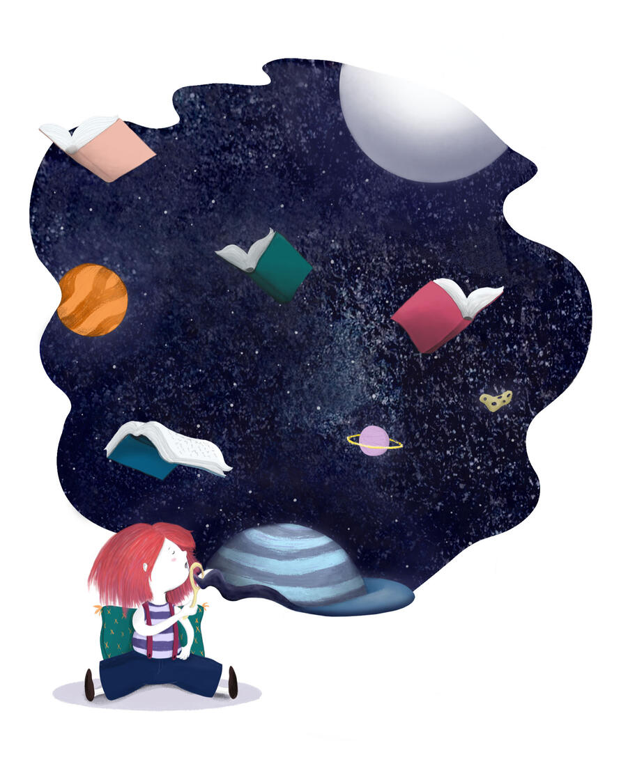 Ilustración infantil del universo de la lectura por soy rio ilustración