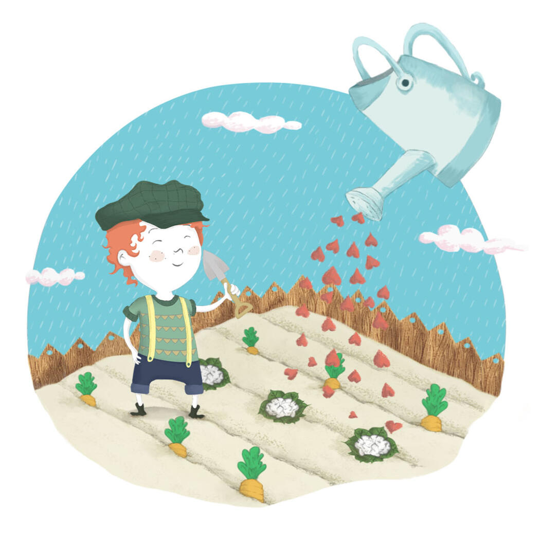 Ilustración infantil de huerto escolar por soy rio ilustración