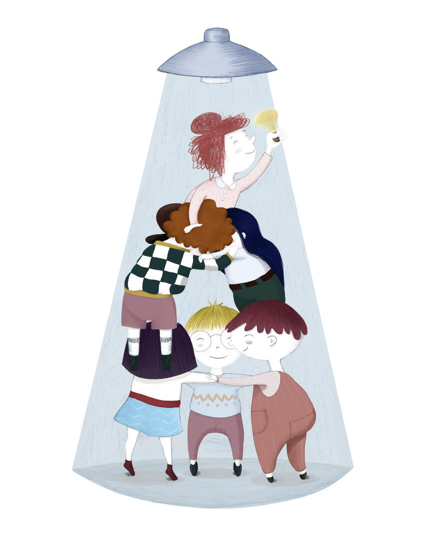 Ilustración infantil de aprendizaje cooperativo por soy rio ilustración