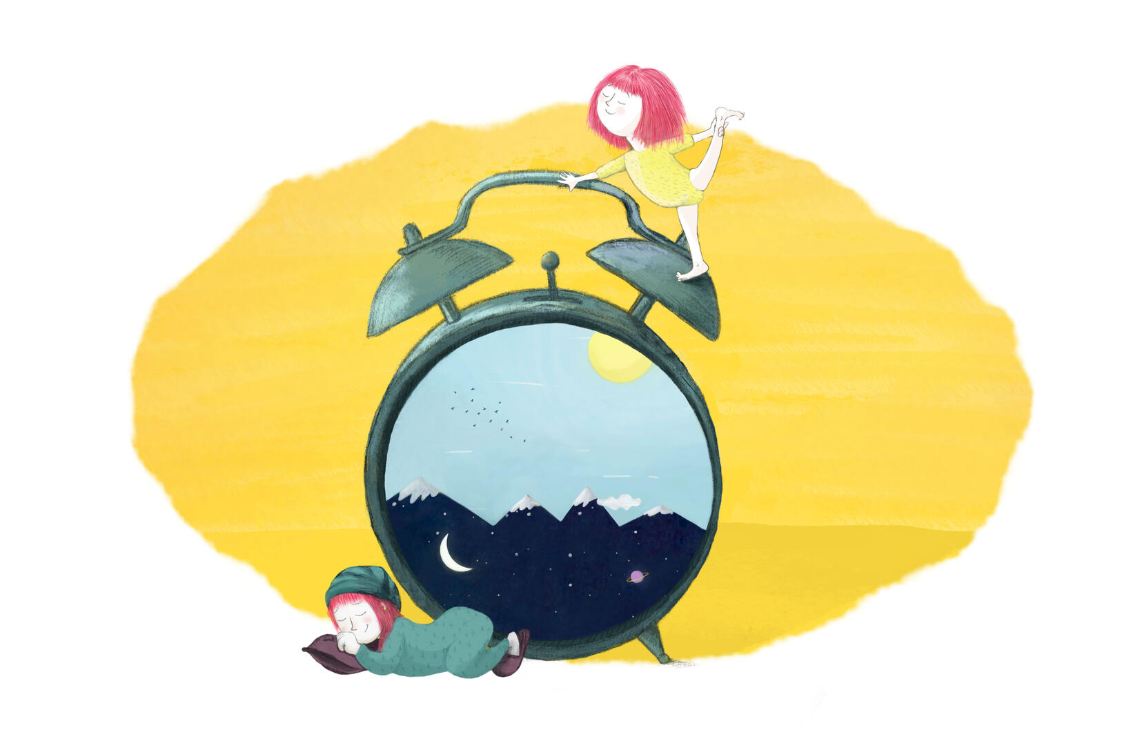 Ilustración infantil de ritmos circadianos por soy rio ilustración