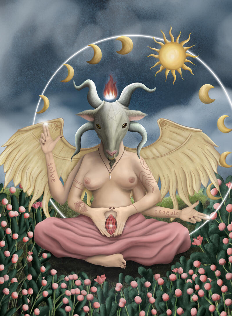 Solve et coágula: Se enciende la llama y el ego se apaga. Todo cambio profundo, requiere un proceso de disolución Baphomet. Illustration, yoga and meditation by SoyRio