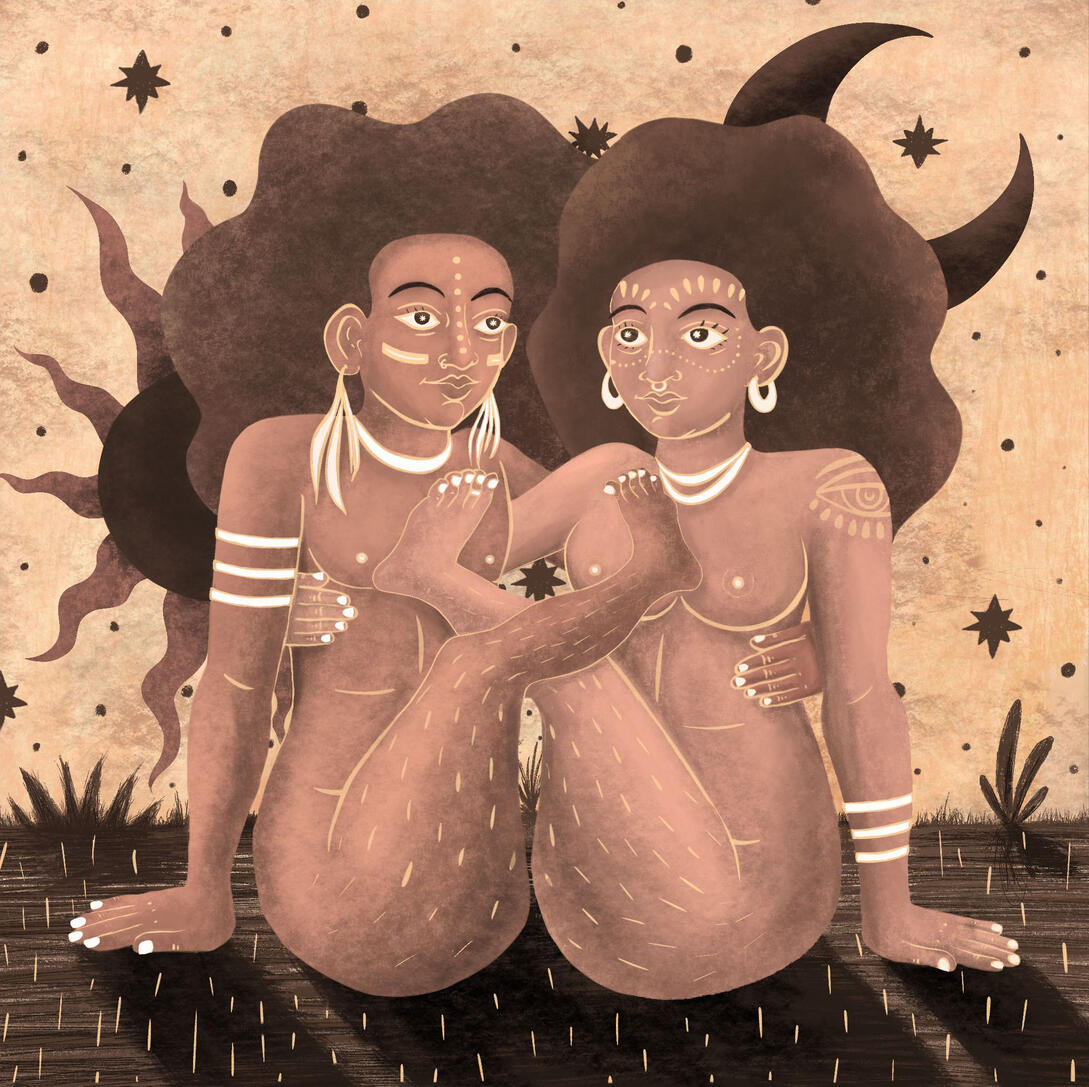 United for Peace Illustration, yoga and meditation by SoyRio. Pareja andrógina