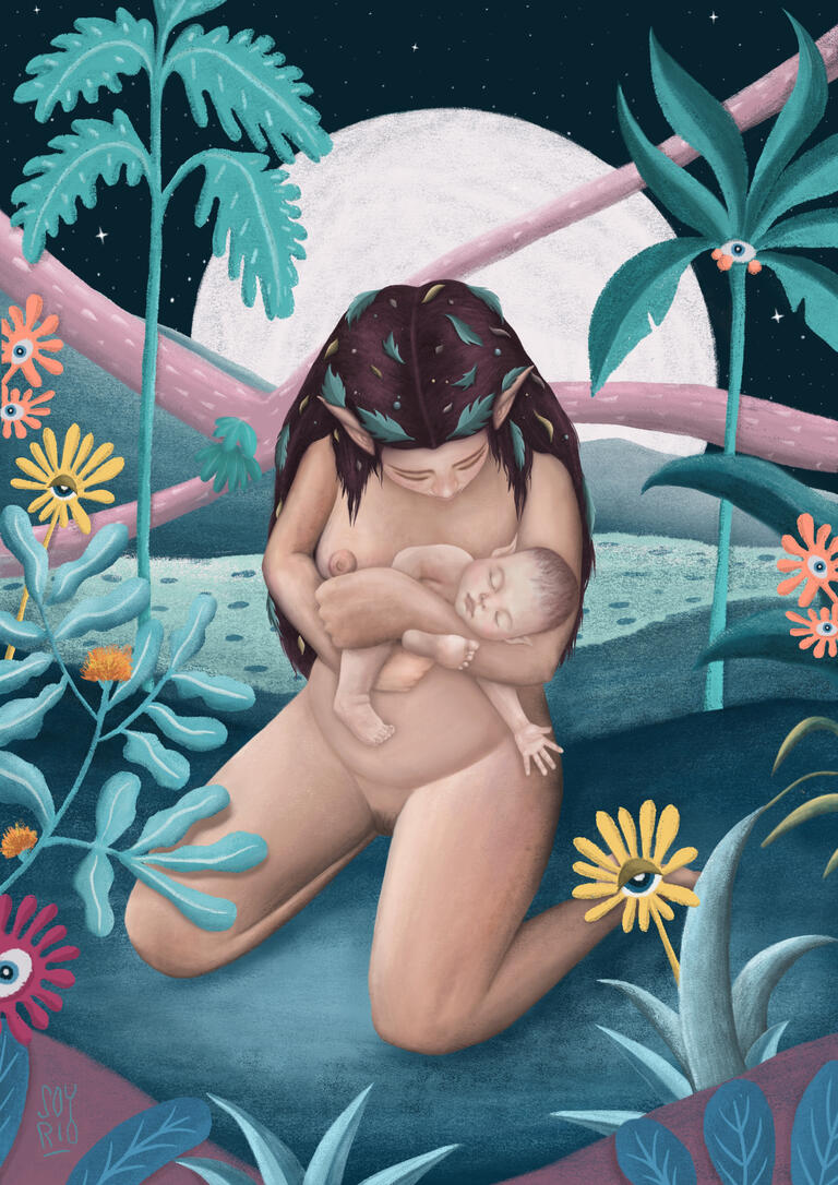 Illustration, yoga and meditation by SoyRio. Maternaje, parto, maternidad